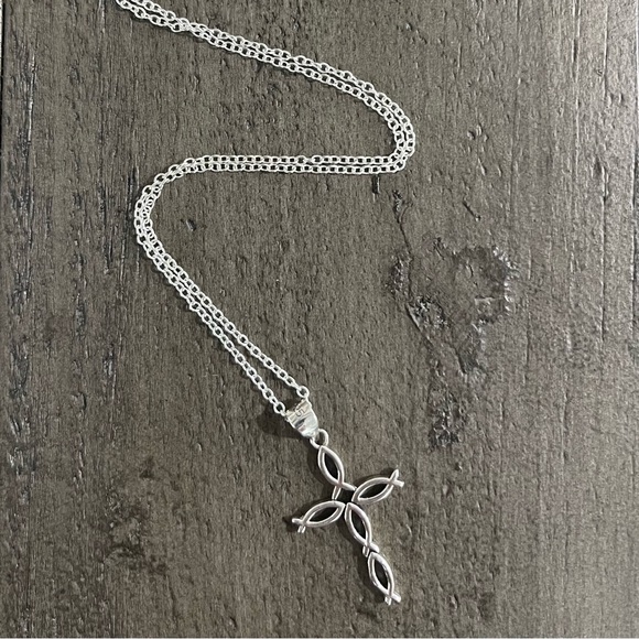 Fish Cross Necklace, Faith Religious Christian Jewelry, S925 Silver, - Picture 4 of 6